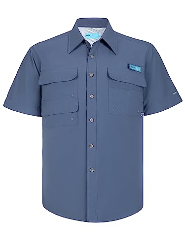Tuna Men's UV UPF 50+ Sun Protection Soild Waterproof Breathable Fast Dry SPF Hiking Fishing Short Sleeve Shirts (5# M Navy)