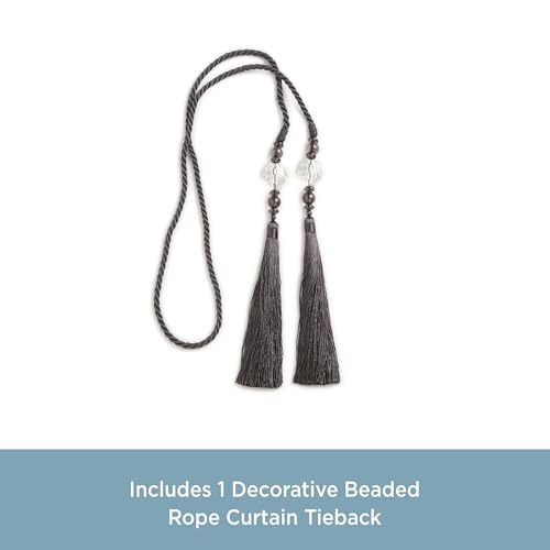 Kenney KN99712 Small Decorative 22" Beaded Rope Tassel Tieback for Curtains and Drapes, 1-Pack, Charcoal