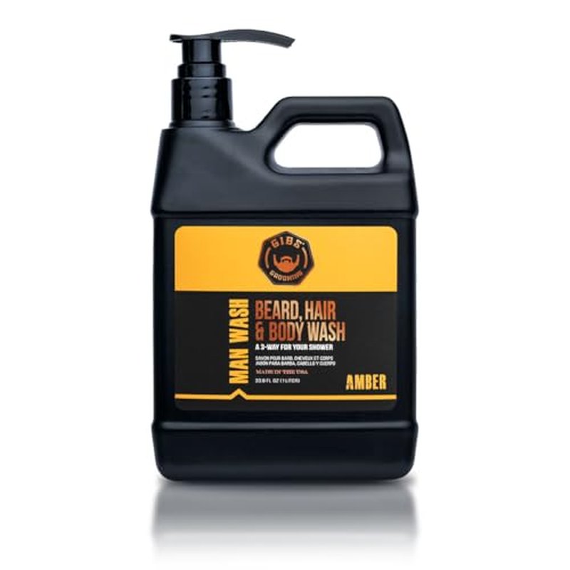 GIBS Grooming 3 in 1 Man Wash Body Wash for Men - Beard & Hair Moisturizing, & Cleansing Liquid Body Wash - Sulfate & Paraben Free