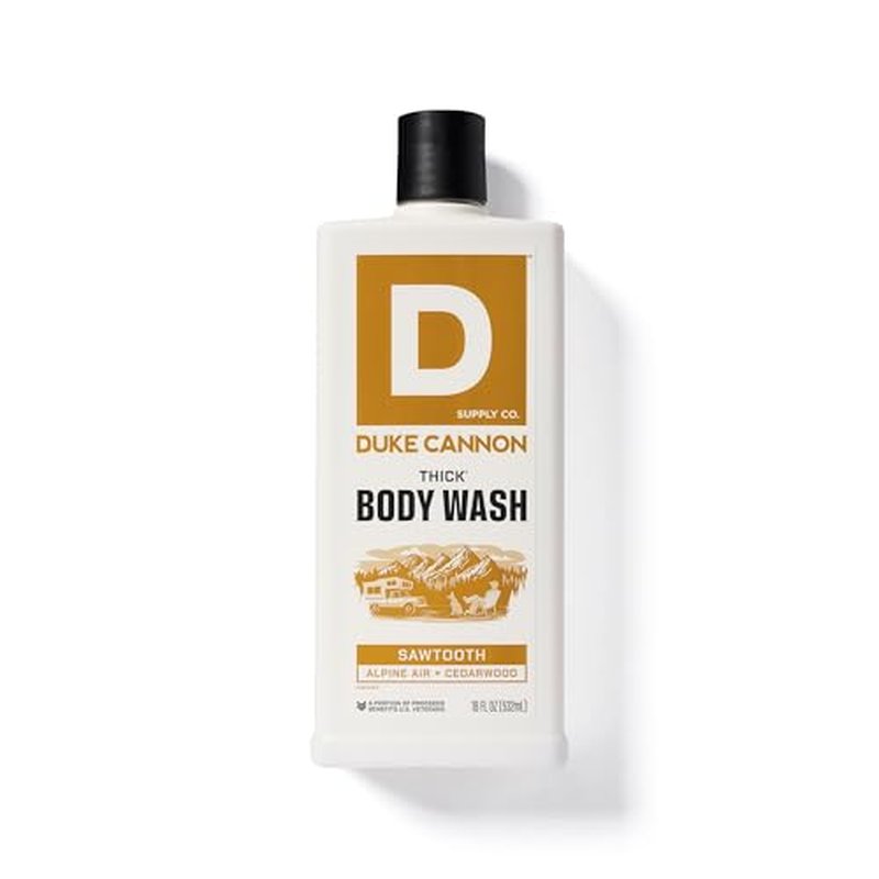 Duke Cannon THICK Body Wash for Men ? Sawtooth Alpine Air & Cedarwood Scent, 3X Thicker Formula, Mineral-Enriched Exfoliation, Sulfate & Paraben Free, 18 oz (Pack of 3)