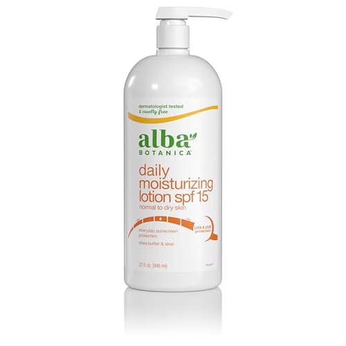 Alba Botanica Daily Moisturizing Lotion SPF 15, Normal to Dry Skin, with Shea Butter and Aloe, 32 Oz (Packaging May Vary)