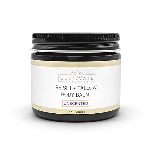 Reishi Tallow Body Balm - Unscented (2 oz) | Grass Fed Beef Tallow - Non-toxic, Paleo Friendly Skincare | Infused with Reishi Spore Extract | Moisturizing & Hydrating for Sensitive Skin