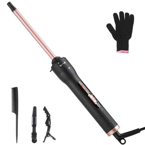 Curling Wand Professional Ceramic Hair Curling Iron 13mm for Short to Long Hair Styler Curler with Glove, Rapid Heating, Dual Voltage