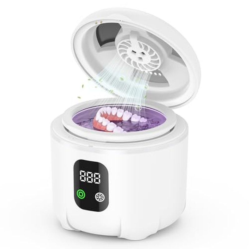 2025 Ultrasonic Retainer Cleaner- 45KHz 25W Portable Denture Cleaner with Drying Function and Removable Inner for Dentures, Mouth Guards, Aligners, Jewelry and More