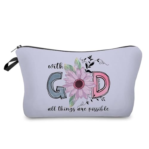 Bible Quotes Makeup Bag Small Organizer Zipper Pouch With God All Things Are Possible Cosmetic Bag Christian Present for Women Friends