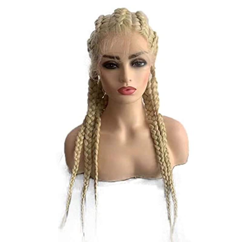 Blonde Braided Wig for Women Long 613 Blonde Box Braid Wigs with Baby Hair Natural Hairline Synthetic Lace Front Twist Braids Wig Frontal Braiding Glueless Heat Resistant Hair 24''