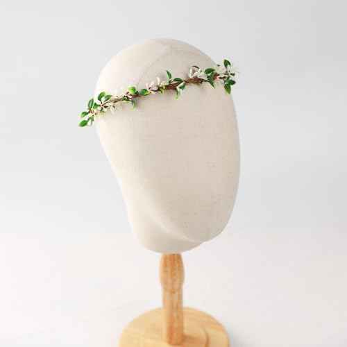Handmade White Flower Crown Fairy Wreath Women Girls Flower Headband for Bridal Weeding Headdress Fairy Green Leaf Headpiece Cosplay Photo Prop