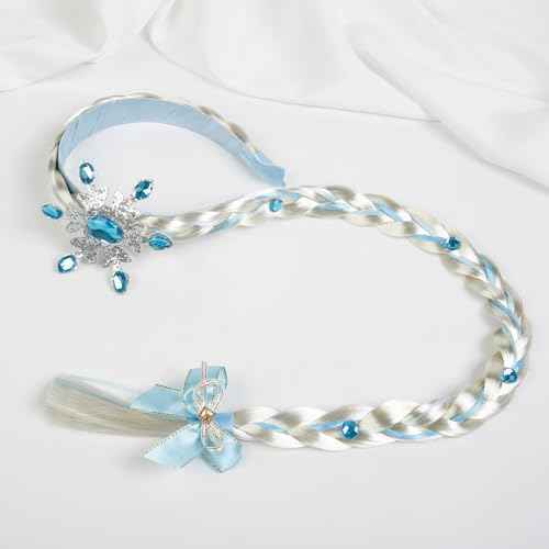 Princess Rapunzel Long Braided Wig Headbands Princess Dress up Wigs Hairpiece with Flowers for Halloween Christmas Party Costume Hair Accessories,Blue