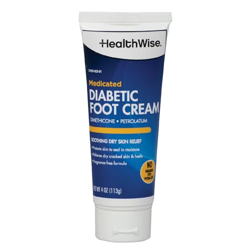 HealthWise Medicated Diabetic Foot Cream | Dimethicone + Petrolatum | Protects and Seals | Relieves Dry Heals | Paraben-Free | Odor-Free | 4.0 oz.