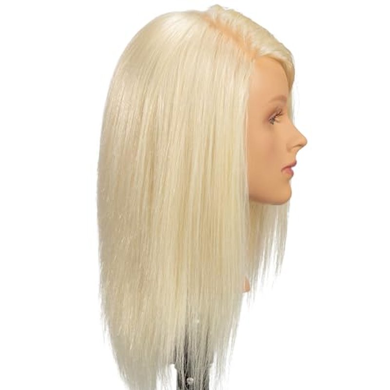 Olivia- [100% European Hair Mannequin], Cosmetlogy Training Head Doll, Platinum Blonde (17 inch)