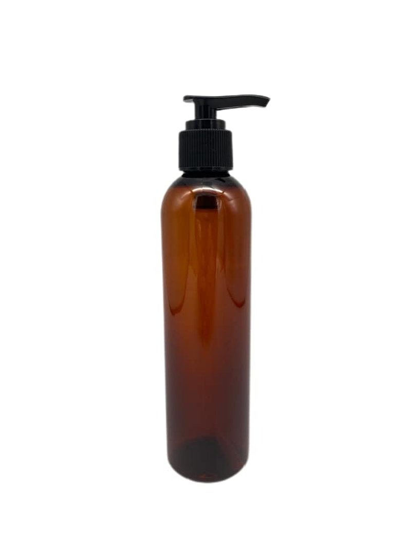 Natural Farms 12 Pack - 8 oz – Empty Squeeze Plastic Bottle - Amber Cosmo with Black Pump - for Essential Oils, Perfumes, Cleaning Products