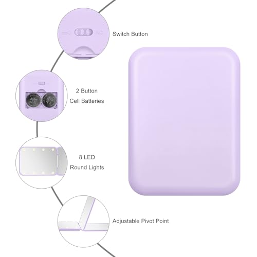 Compact Mirror, 1X/3X Magnification LED Pocket Mirror with Nternal BIattery, Mini Mirror for Purse, Pocket,Travel and Present (Purple)
