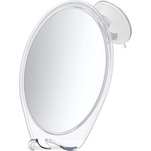 HONEYBULL Fogless Shower Mirror with Suction Mount & Swivel ? Anti-Fog Acrylic Bathroom Mirror for Shaving ? Built-in Razor Holder, Easy Install, Home Shower Accessory (White)