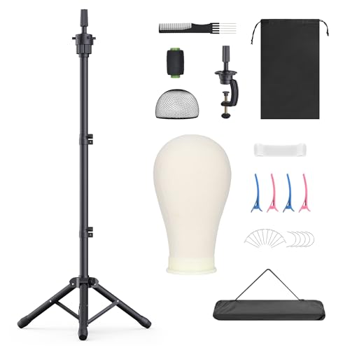 Wig Stand with Head 50 Inches, Wig Head Stand with 22 Inches Mannequin Head, Height Adjustable Metal Tripod Wig Stand, Manikin Head Set for Wigs Display Making Hair Weave and Styling