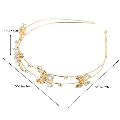 Beaupretty Bride Wedding Headband, Rhinestone Crystal Ornament Butterflies Girls Crown Tiara for Females (Golden)