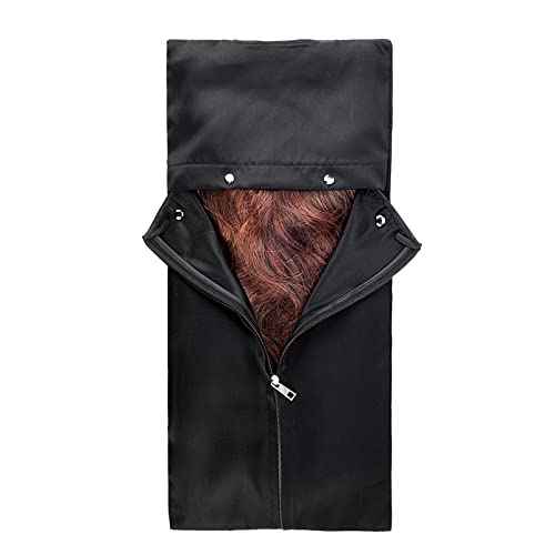 5 Pieces Satin Wigs Storage Bag Hair Extensions Holder Hairpieces Ponytail Bundles Carrier Case with Zipper Folding Hanging Protector Pouch for Travel Daily Use (Black)
