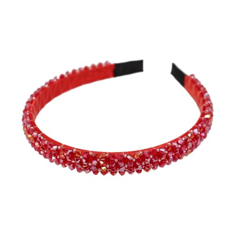 Ruihfas Fashion Sparkle 4 Rows Crystal Rhinestone Headbands Beaded Hair Hoop Band (Red)