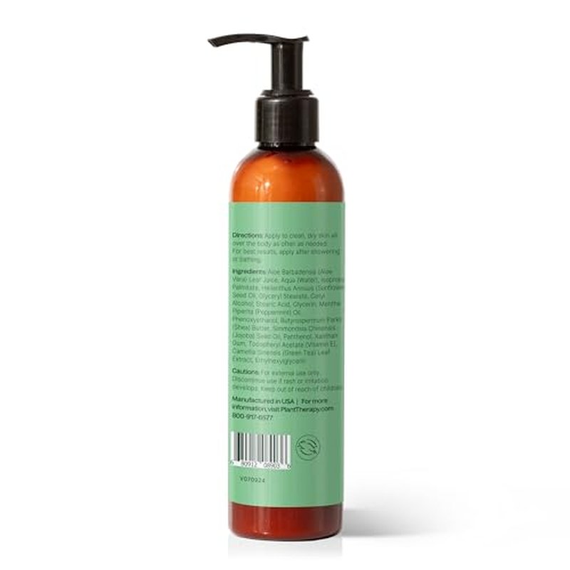 Plant Therapy Peppermint Body Lotion with Aloe and Shea, Hydrate and Nourish Skin with Botanical Ingredients, 8 oz