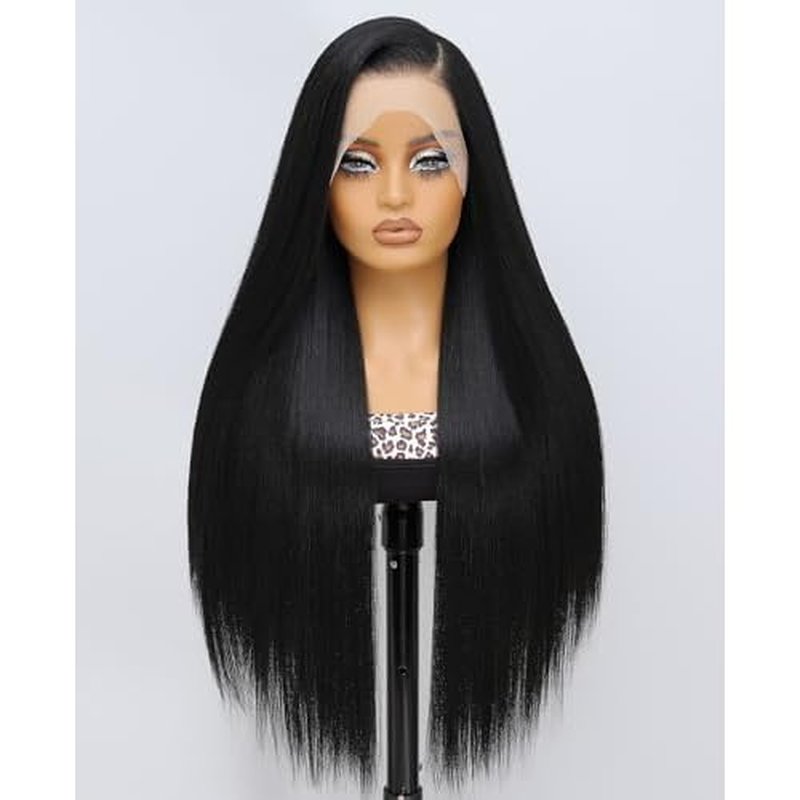Latasha 13x6 Synthetic Lace Front Wig for Black Women Straight HD Lace Frontal Wigs Pre Plucked Wear and Go Glueless Wigs for White Women 28 inch Long Black Wig (Off Black 1B)