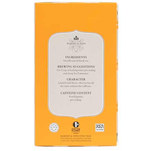 Harney & Sons Black Tea, Decaffeinated Ceylon, 20 Tea Bags, 1.26 oz./36 grams