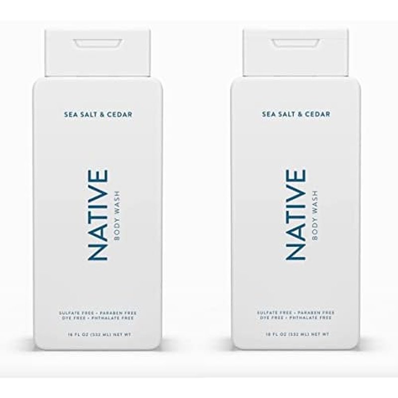 Native Body Wash Contains Naturally Derived Ingredients | For Women & Men, Sulfate, Paraben, & Dye Free Leaving Skin Soft and Hydrating | Sea Salt & Cedar 18 oz - 2 Pk