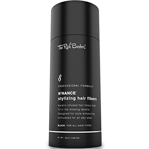 The Rich Barber N¡¯Hance Hair Building Fibers, 3 Month Supply - Barber Hair Thickening Fibers, 25 grams - Grey Hair Concealer Spray - Sharper Hairlines, Thicker Beard & Fuller Hairstyling (Black)