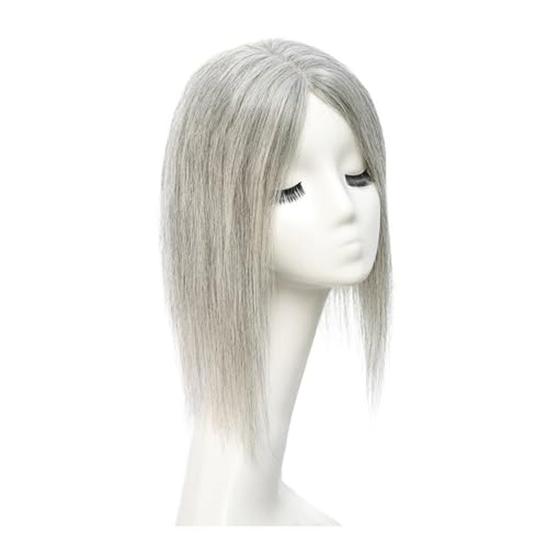 viviaBella Human Hair Hand-tied Swiss Lace Base HairToppers Natural Looking no Bangs, Clip in Real Human HairToupee for Women with Thinning Hair 4.3"X4.7" Big Coverage 12 Inch Hairpieces (Pepper Salt)