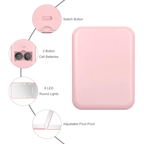 Compact Mirror, 1X/3X Magnification LED Pocket Mirror with Nternal BIattery, Mini Mirror for Purse, Pocket,Travel and Present (Pink)