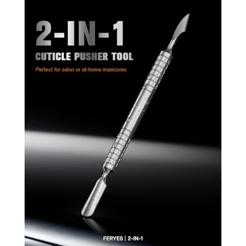 2025 Upgraded Dual Head Cuticle Pusher Remover Tool - Curved & Chisel Edge Stainless Steel, Ergonomic Non-Slip Handle for Professional Salon & Home Manicure Nail