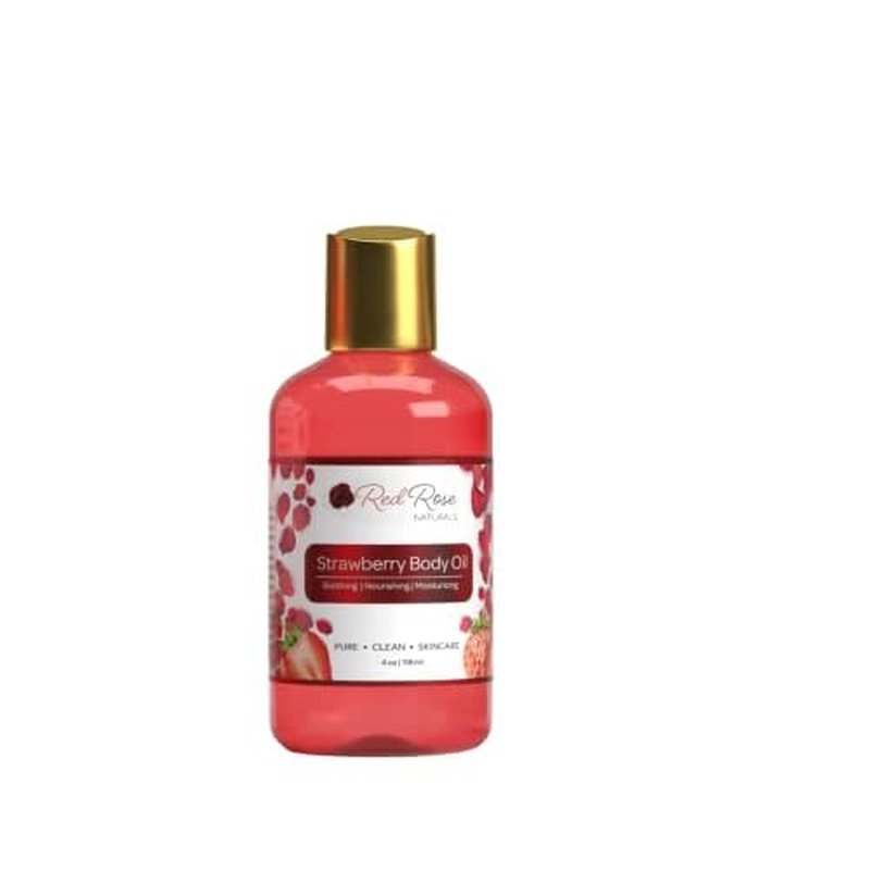 Red Rose Naturals Strawberry Body Oil, Natural Body Oil For Women, Shower and Bath Perfume, Hydrating & Deep Moisturizing, Reduce Dry Skin, Long Lasting Fragrance, Vegan - 4 fl. oz
