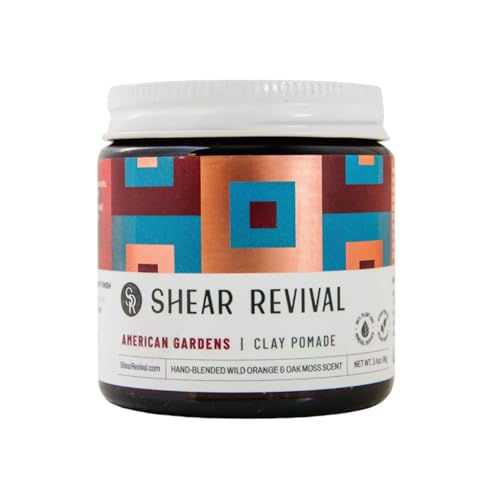 Shear Revival American Gardens Clay Pomade | Matte Paste Professional Hair Styling Wax Strong Hold Molding Sculpting Aloe Based Formula Fullness & Texture Slick Back Look Wild Orange & Oakmoss 3.4oz
