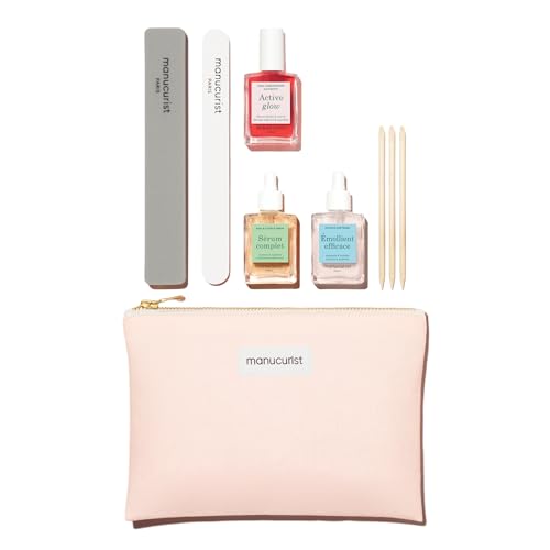 Manucurist Active Discovery Kit - Manicure Set - Nail Care Set, Vegan & Made in France: 1 Nail File, 1 Nail Buffer, 1 Cuticle Remover, 3 Wood Cuticle Pushers, 1 Active Glow, 1 Serum- Gifts for Women