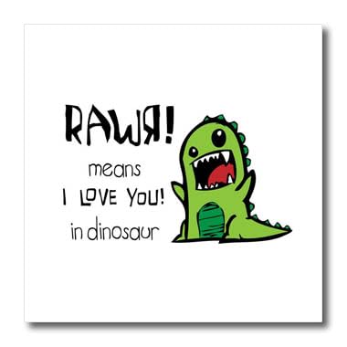 3dRose ht_157446_3 Rawr Means I Love You in Dinosaur Iron on Heat Transfer, 10 by 10" , White
