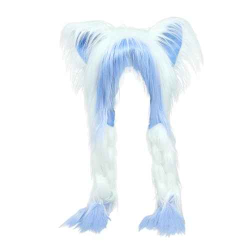 Handmade Fursuit Fur Cat Ears Headwear Plush Warm Hat Costume Party Head Accessories for Halloween