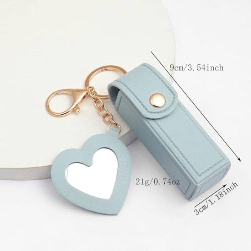 5 PCS Lipstick Holder Keychain PU Leather Potable Chapstick Holder with Mirror Soft Lip-Balm Holder Travel Storage Case, Lipstick Pouch, Mini for Chapstick Perfume Fingernail Polish