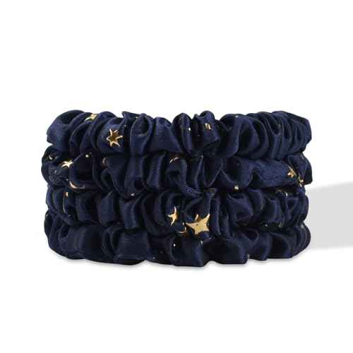 SILKIE x4 Set 100% Pure Mulberry Silk Purple Christmas Scrunchies Travel Pouch Silk Everyday Hair Ties Hair care Ponytail Holder (Stargazer)