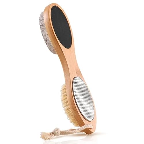 Pumice Stone Foot File 4 in 1 Double Sided Foot Cleaner Kit Pedicure Steel Files Sandpaper Pumice Stone Boar Bristle Bamboo Foot Scrub