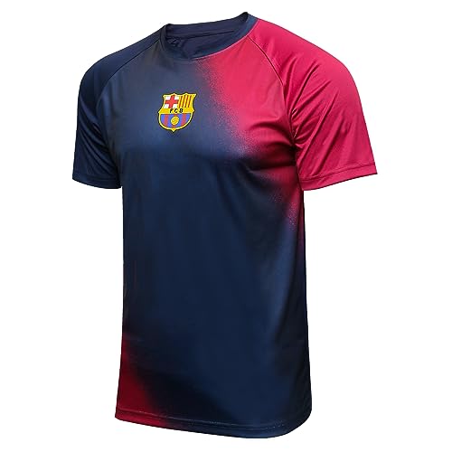 Icon Sports FC Barcelona Shirt - Officially Liecensed Jersey Style Short Sleeve Athletic Football Team Graphic Game Day Active Tee Top | Eclipse, Small