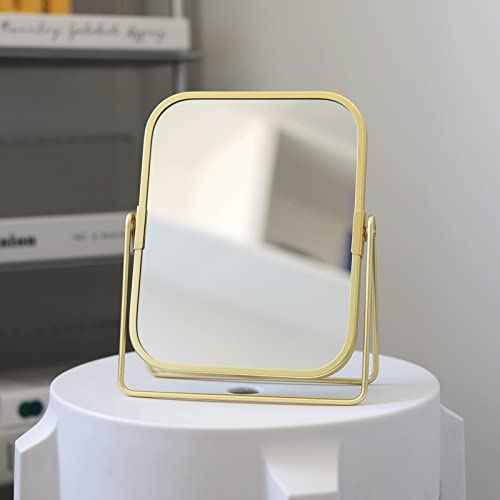 LONGSHENG - SINCE 2001 - Gold Tabletop Makeup Mirror Double Side Square Vanity Mirror Desk Mirror for Home Bathrom