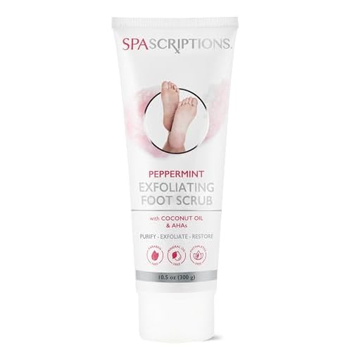 SpaScriptions Peppermint Exfoliating Foot Scrub with Peppermint, Coconut Oil, Alpha Hydroxy Acids (AHAs), Exfoliates, Purify, and Restores (10.5 oz)