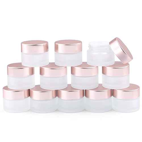 12 Pack Frosted Glass Cream Jar - 15g/0.5 oz Empty Makeup Container Refillable Travel Pot Jar For Lotion Cream Cosmetics Ointments