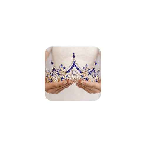 Wekicici Baroque Queen Crown Blue Crystal Tiara Rhinestone Princess Wedding Headband for Women Birthday Pageant Party(Blue)