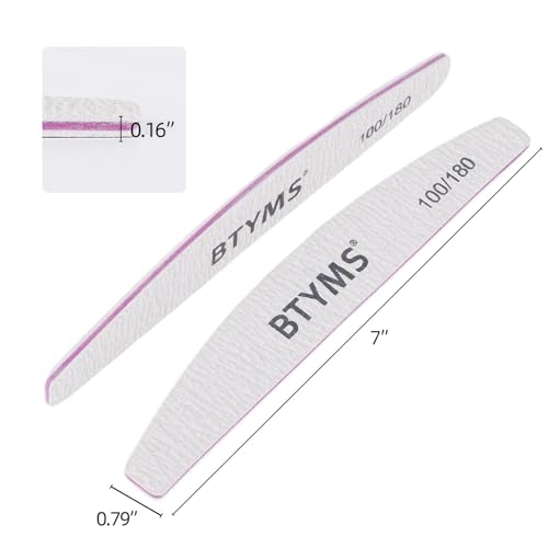 BTYMS 25Pcs 100/180 Grit Nail File and Buffer Professional Double-Sided Emery Boards for Acrylic, Gel & Natural Nails