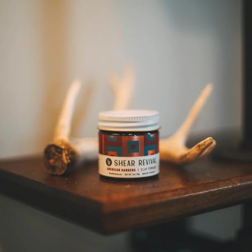 Shear Revival American Gardens Clay Pomade | Matte Paste Professional Hair Styling Wax Strong Hold Molding Sculpting Aloe Based Formula Fullness & Texture Slick Back Look Wild Orange & Oakmoss 3.4oz