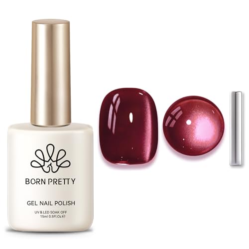 Born Pretty Cat Magnetic Eye Gel Nail Polish,Red Wine Jelly Glass Magnetic Gel Polish Glitter Soak Off Nail Art Salon Manicure Home Gift 15ml