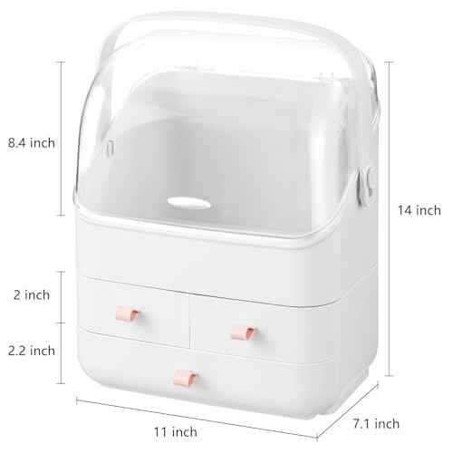 HBlife Makeup Organizer, Waterproof & Dustproof Cosmetic Storage, Fully Open Lid Makeup Display Box, Skincare Organizer for Bathroom Countertop Vanity, White