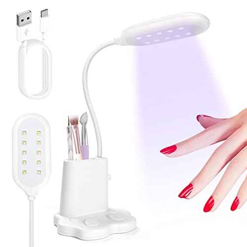 Saviland Goose Neck U V Nail Lamp: Flash Cure LED Nail Lamp 360¡Æ Rotatable Hands-Free 2-in-1 Gel Polish Curing Nail Lights with Nail Brush Holder Nail Art Nail Salon Manicure Home DIY