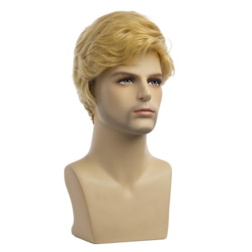Baruisi Men Wigs Short Blonde Wig Synthetic Heat Resistant Natural Halloween Cosplay Hair Wig