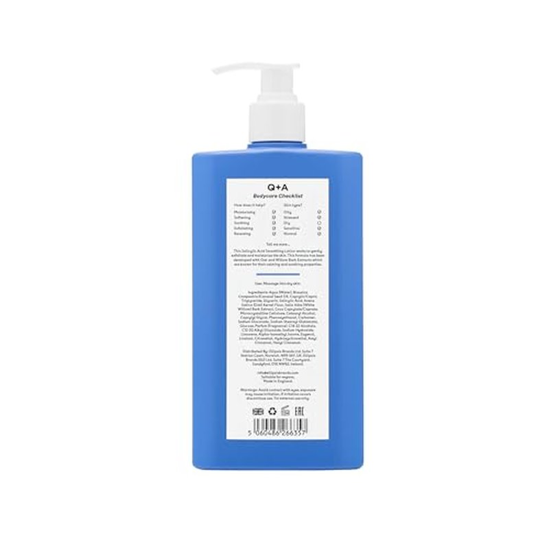 Q+A Salicylic Acid Smoothing Body Lotion (250ml), Body Moizturiser with Watermelon & Agave Scent, Body Butter Alternative, Smooths Rough Bumpy Skin, Clears Blemishes & Uneven Texture