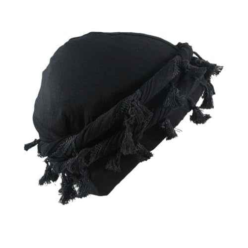 YuMENo Turban for Men Women Vintage Twist Durag Head Wraps Satin Lined Halo Turban with Tassel Waves Braids